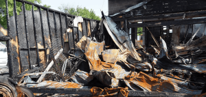 Burnt house debris - charred and ruined